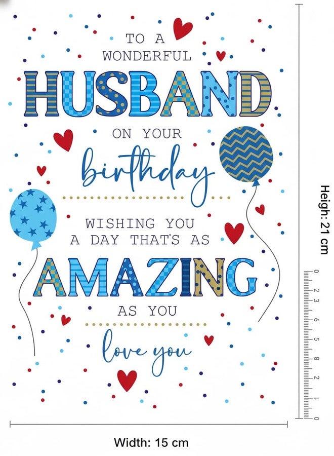 PICKKART Husband Birthday Card with Red Envelope, Blue and Gold Design, Hearts and Balloons Theme, 15 cm Width, Romantic Anniversary Greeting Card - Image 5